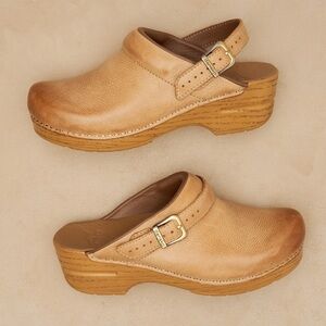 Dansko Ingrid leather clogs in honey distressed